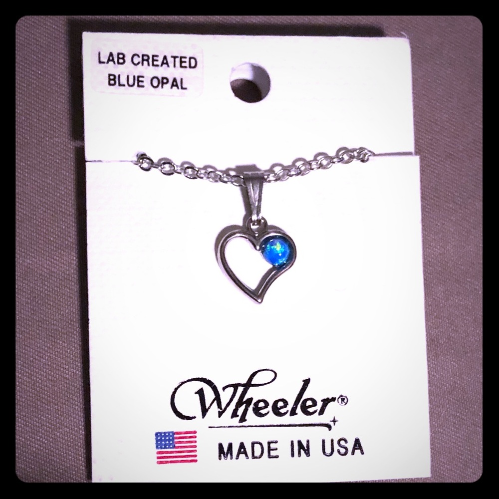 Opal heart silver necklace